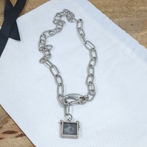 Large Paperclip Silvertone Necklace With Vintage Image